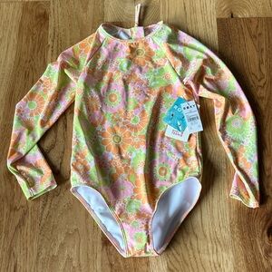Roxy Girls' Long-Sleeve Floral Rashguard - Pink, Orange & Green